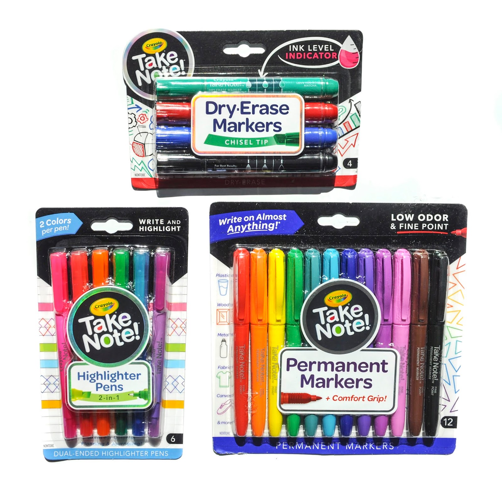 Take Note Permanent Markers, Highlighter Pens, and Dry-Erase Markers